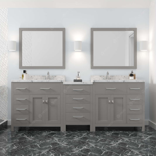 Virtu USA Caroline Parkway 93" Double Bath Vanity with White Quartz Top and Round Sinks with Brushed Nickel Faucets with Matching Mirror - Luxe Bathroom Vanities