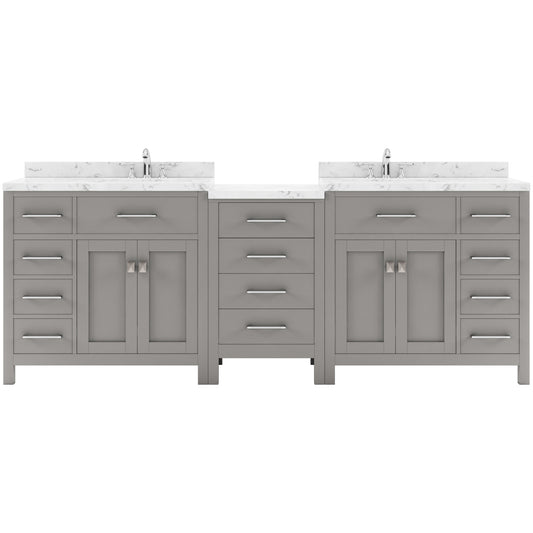 Virtu USA Caroline Parkway 93" Double Bath Vanity with White Quartz Top and Square Sinks - Luxe Bathroom Vanities
