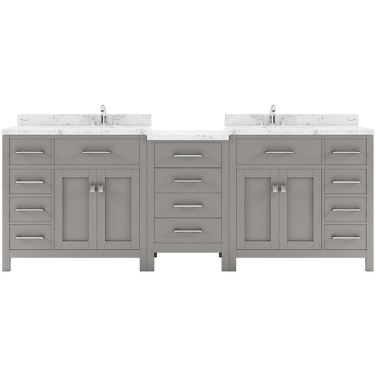 Virtu USA Caroline Parkway 93" Double Bath Vanity with White Quartz Top and Square Sinks - Luxe Bathroom Vanities