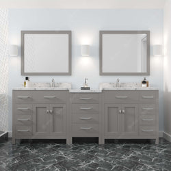 Virtu USA Caroline Parkway 93" Double Bath Vanity with White Quartz Top and Square Sinks with Matching Mirror - Luxe Bathroom Vanities
