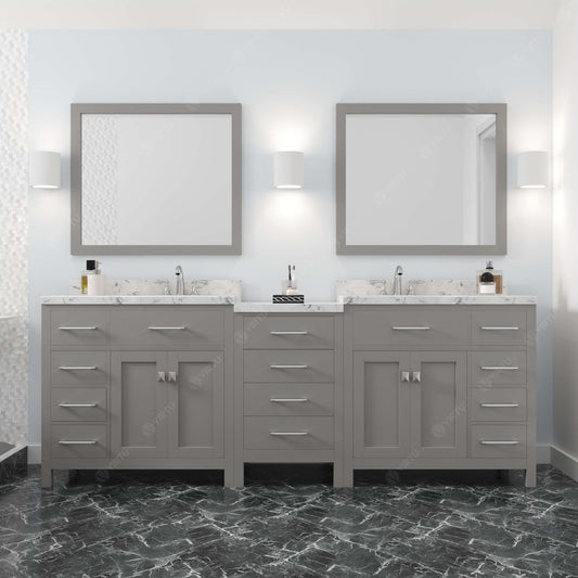 Virtu USA Caroline Parkway 93" Double Bath Vanity with White Quartz Top and Square Sinks with Matching Mirror - Luxe Bathroom Vanities