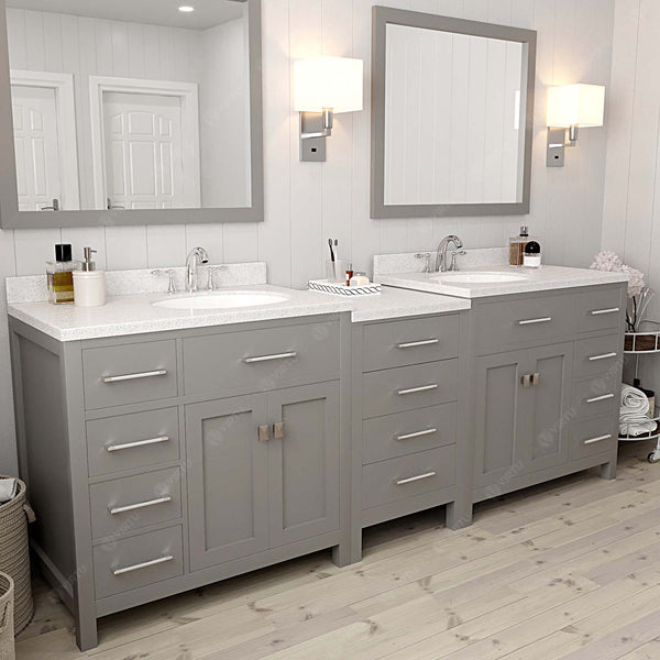 Virtu USA Caroline Parkway 93" Double Bath Vanity in Cashmere Grey with Dazzle White Top and Round Sink with Mirrors - Luxe Bathroom Vanities Luxury Bathroom Fixtures Bathroom Furniture
