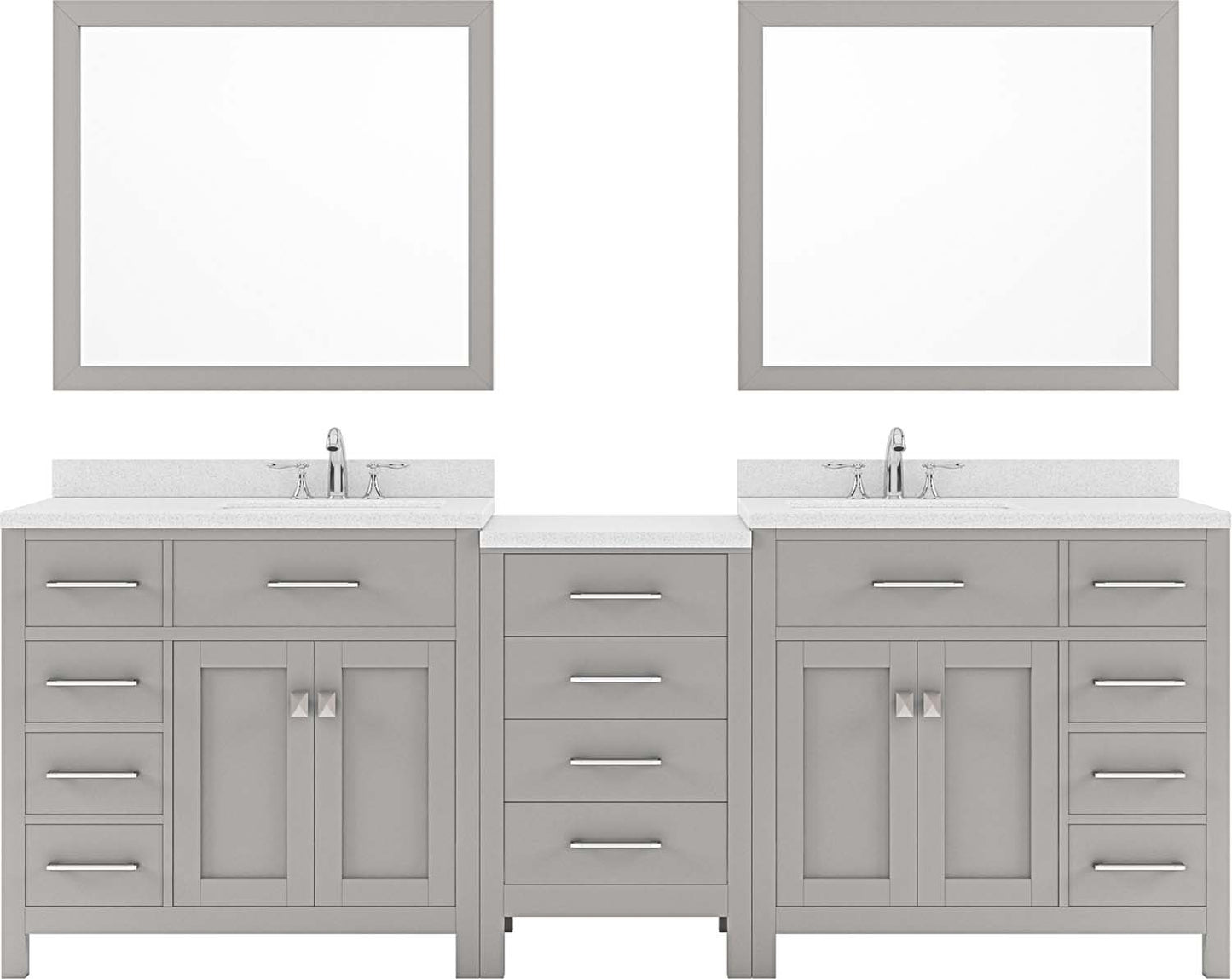 Virtu USA Caroline Parkway 93" Double Bath Vanity in Cashmere Grey with Dazzle White Top and Round Sink with Mirrors - Luxe Bathroom Vanities Luxury Bathroom Fixtures Bathroom Furniture