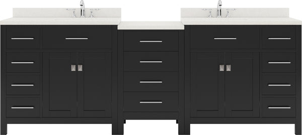 Virtu USA Caroline Parkway 93" Double Bath Vanity with Dazzle White Top and Round Sinks with Matching Mirror - Luxe Bathroom Vanities