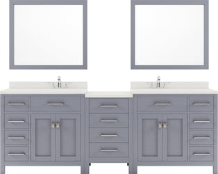 Virtu USA Caroline Parkway 93" Double Bath Vanity with Dazzle White Top and Round Sink with Polished Chrome Faucet and Mirrors - Luxe Bathroom Vanities