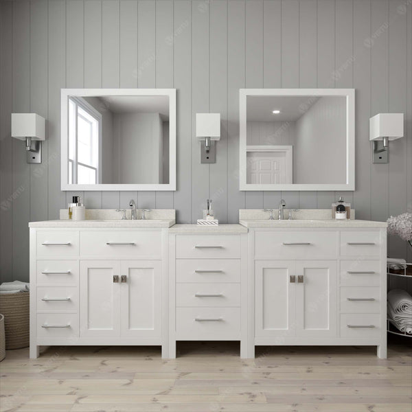 Virtu USA Caroline Parkway 93" Double Bath Vanity with Dazzle White Top and Round Sink with Mirrors - Luxe Bathroom Vanities