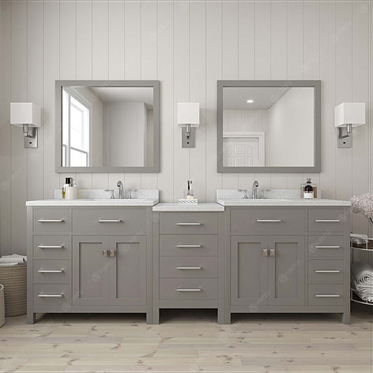 Virtu USA Caroline Parkway 93" Double Bath Vanity with Dazzle White Top and Square Sink with Polished Chrome Faucet and Mirrors - Luxe Bathroom Vanities Luxury Bathroom Fixtures Bathroom Furniture