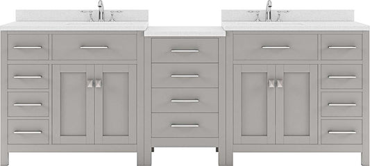 Virtu USA Caroline Parkway 93" Double Bath Vanity in Cashmere Grey with Dazzle White Top and Square Sink - Luxe Bathroom Vanities Luxury Bathroom Fixtures Bathroom Furniture