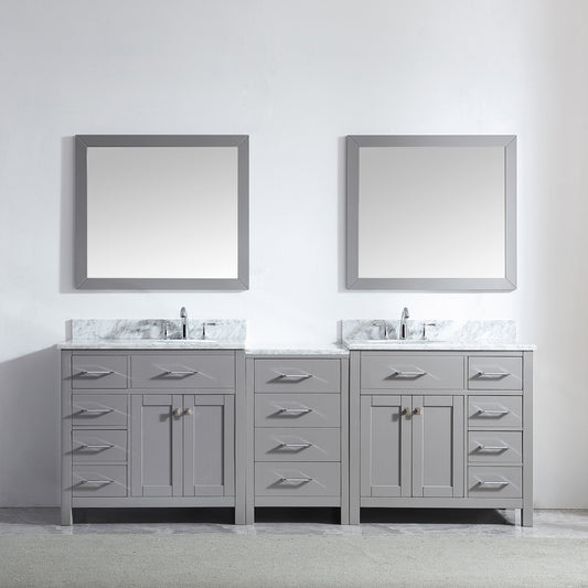 Virtu USA Caroline Parkway 93" Double Bath Vanity in Cashmere Grey with Marble Top and Round Sink with Polished Chrome Faucet and Mirrors - Luxe Bathroom Vanities Luxury Bathroom Fixtures Bathroom Furniture