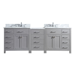 Virtu USA Caroline Parkway 93" Double Bath Vanity in Cashmere Grey with Marble Top and Round Sink with Polished Chrome Faucet - Luxe Bathroom Vanities Luxury Bathroom Fixtures Bathroom Furniture