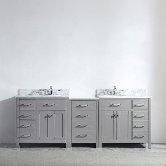 Virtu USA Caroline Parkway 93" Double Bath Vanity with Marble Top and Round Sink with Polished Chrome Faucet - Luxe Bathroom Vanities