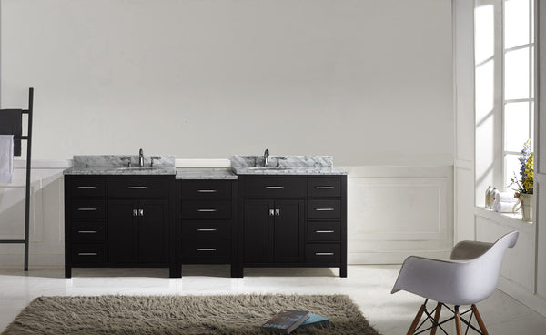 Virtu USA Caroline Parkway 93" Double Bath Vanity with Marble Top and Square Sink with Polished Chrome Faucet - Luxe Bathroom Vanities