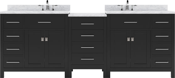 Virtu USA Caroline Parkway 93" Double Bath Vanity with Marble Top and Round Sink with Polished Chrome Faucet - Luxe Bathroom Vanities