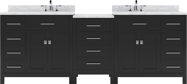 Virtu USA Caroline Parkway 93" Double Bath Vanity with Marble Top and Round Sink with Polished Chrome Faucet - Luxe Bathroom Vanities