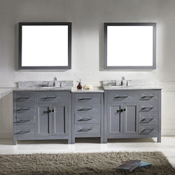 Virtu USA Caroline Parkway 93" Double Bath Vanity with Marble Top and Round Sink with Polished Chrome Faucet and Mirrors - Luxe Bathroom Vanities