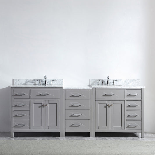 Virtu USA Caroline Parkway 93" Double Bath Vanity in Cashmere Grey with Marble Top and Square Sink with Brushed Nickel Faucet - Luxe Bathroom Vanities Luxury Bathroom Fixtures Bathroom Furniture