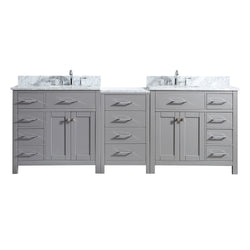 Virtu USA Caroline Parkway 93" Double Bath Vanity in Cashmere Grey with Marble Top and Square Sink with Polished Chrome Faucet - Luxe Bathroom Vanities Luxury Bathroom Fixtures Bathroom Furniture