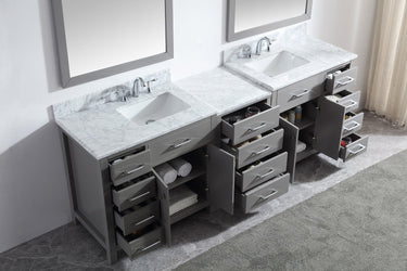 Virtu USA Caroline Parkway 93" Double Bath Vanity with Marble Top and Square Sink with Mirrors - Luxe Bathroom Vanities