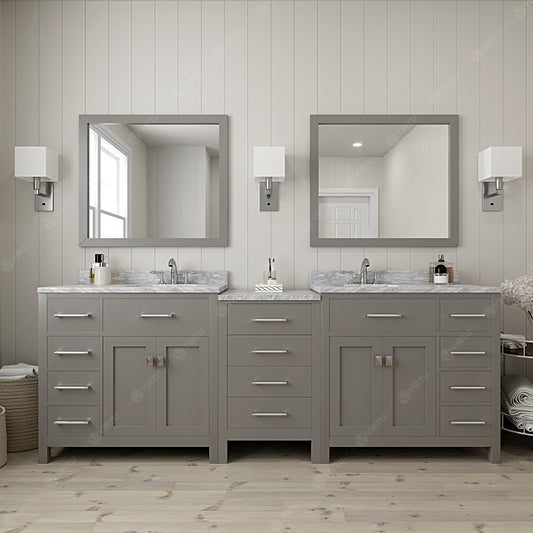 Virtu USA Caroline Parkway 93" Double Bath Vanity with Marble Top and Square Sink with Mirrors - Luxe Bathroom Vanities