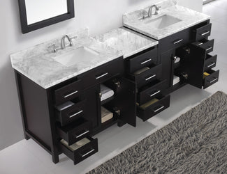Virtu USA Caroline Parkway 93" Double Bath Vanity in Espresso with Marble Top and Square Sink with Mirrors - Luxe Bathroom Vanities Luxury Bathroom Fixtures Bathroom Furniture
