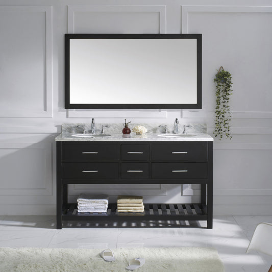 Virtu USA Caroline Estate 60" Double Bath Vanity with Marble Top and Round Sink with Brushed Nickel Faucet and Mirror - Luxe Bathroom Vanities Luxury Bathroom Fixtures Bathroom Furniture