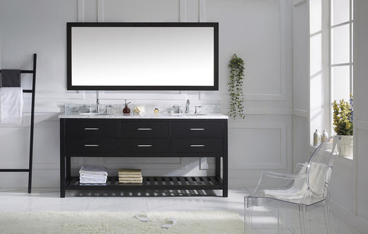 Virtu USA Caroline Estate 72" Double Bath Vanity with Marble Top and Round Sink with Polished Chrome Faucet and Mirror - Luxe Bathroom Vanities Luxury Bathroom Fixtures Bathroom Furniture