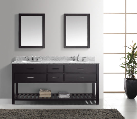 Virtu USA Caroline Estate 72" Double Bath Vanity with Marble Top and Round Sink with Mirrors - Luxe Bathroom Vanities Luxury Bathroom Fixtures Bathroom Furniture