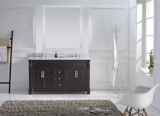 Virtu USA Victoria 60" Double Bath Vanity with Marble Top and Round Sink - Luxe Bathroom Vanities Luxury Bathroom Fixtures Bathroom Furniture