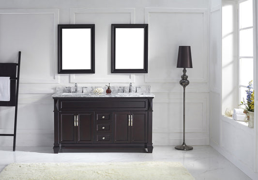 Virtu USA Victoria 60" Double Bath Vanity with Marble Top and Square Sink with Brushed Nickel Faucet and Mirrors - Luxe Bathroom Vanities Luxury Bathroom Fixtures Bathroom Furniture