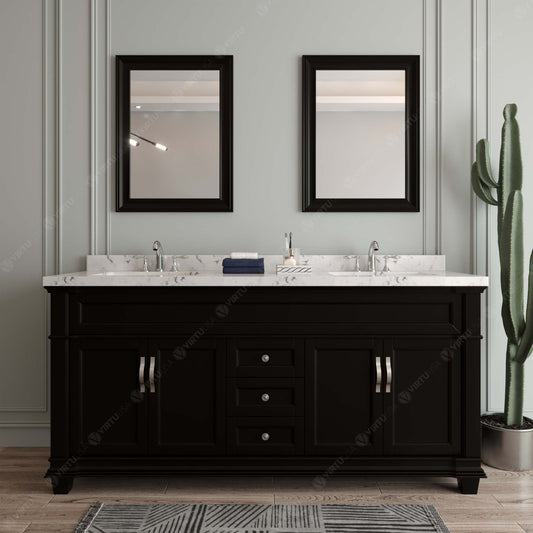 Virtu USA Victoria 72" Double Bath Vanity with Cultured Marble White Top and Square Sinks with Polished Chrome Faucets with Matching Mirror - Luxe Bathroom Vanities