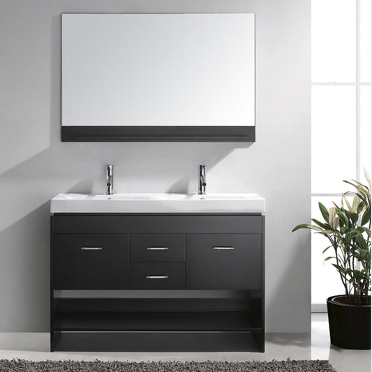 Virtu USA Gloria 48" Double Bath Vanity with White Ceramic Top and Square Sink with Polished Chrome Faucet and Mirror - Luxe Bathroom Vanities Luxury Bathroom Fixtures Bathroom Furniture