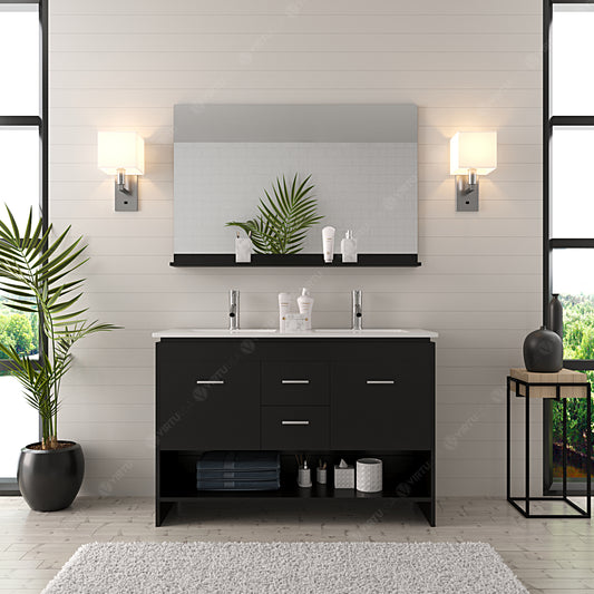 Virtu USA Gloria 48" Double Bath Vanity with White Ceramic Top and Integrated Square Sinks with Matching Mirror - Luxe Bathroom Vanities
