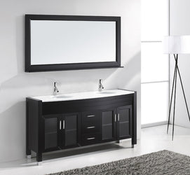 Virtu USA Ava 63" Double Bath Vanity in Espresso with White Engineered Stone Top and Round Sink with Brushed Nickel Faucet and Mirror - Luxe Bathroom Vanities Luxury Bathroom Fixtures Bathroom Furniture