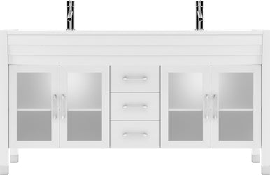Virtu USA Ava 63" Double Bath Vanity with White Engineered Stone Top and Round Sink with Polished Chrome Faucet and Mirror - Luxe Bathroom Vanities