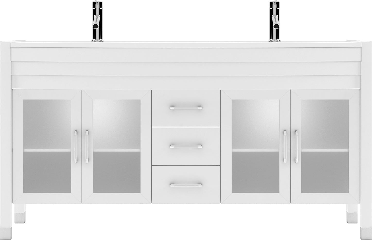 Virtu USA Ava 63" Double Bath Vanity in Espresso with White Engineered Stone Top and Round Sink with Brushed Nickel Faucet and Mirror - Luxe Bathroom Vanities