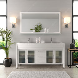 Virtu USA Ava 63" Double Bath Vanity in Espresso with White Engineered Stone Top and Round Sink with Brushed Nickel Faucet and Mirror - Luxe Bathroom Vanities