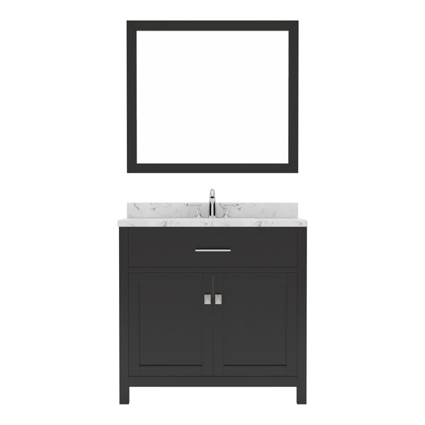 Virtu USA Caroline 36" Single Bath Vanity in Espresso with White Quartz Top and Square Sink with Matching Mirror - Luxe Bathroom Vanities