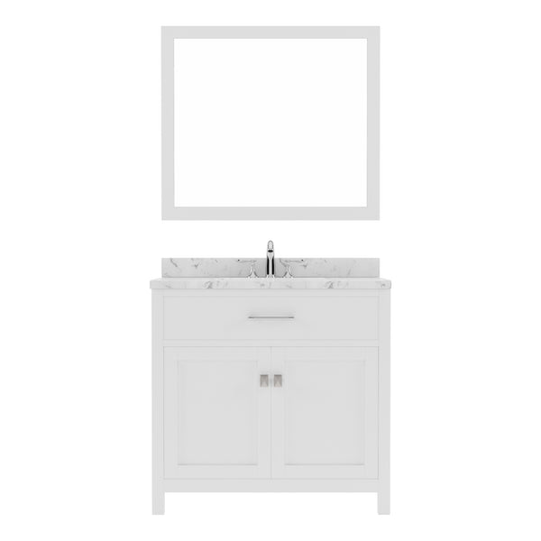 Virtu USA Caroline 36" Single Bath Vanity in Espresso with White Quartz Top and Square Sink with Brushed Nickel Faucet with Matching Mirror - Luxe Bathroom Vanities