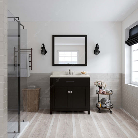 Virtu USA Caroline 36" Single Bath Vanity with White Quartz Top and Round Sink with Matching Mirror - Luxe Bathroom Vanities