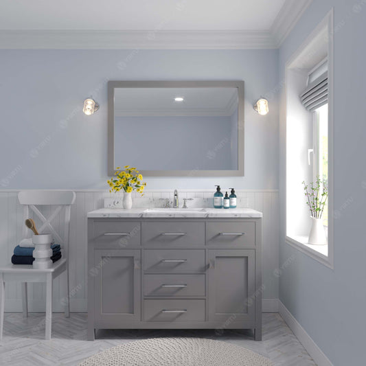 Virtu USA Caroline 48" Single Bath Vanity in Cashmere Gray with White Quartz Top and Square Sink with Brushed Nickel Faucet with Matching Mirror - Luxe Bathroom Vanities