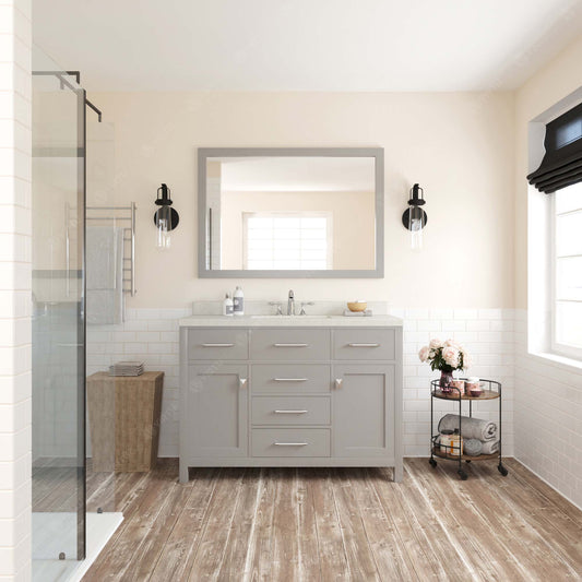 Virtu USA Caroline 48" Single Bath Vanity with White Quartz Top and Square Sink with Matching Mirror - Luxe Bathroom Vanities