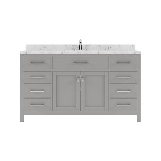 Virtu USA Caroline 60" Single Bath Vanity in Cashmere Gray with White Quartz Top and Square Sink - Luxe Bathroom Vanities