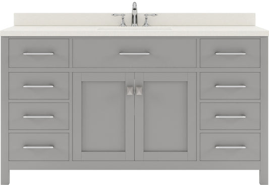Virtu USA Caroline 60" Single Bath Vanity with White Quartz Top and Square Sink - Luxe Bathroom Vanities