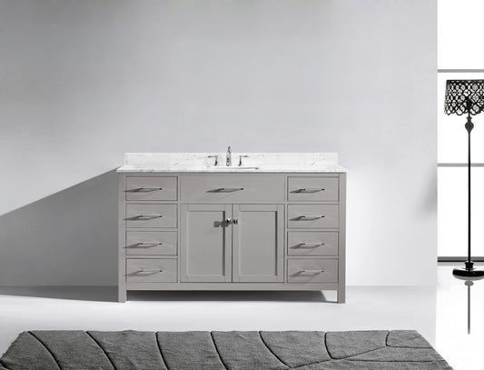 USA Caroline 60" Single Bath Vanity with White Marble Top and Square Sink - Luxe Bathroom Vanities