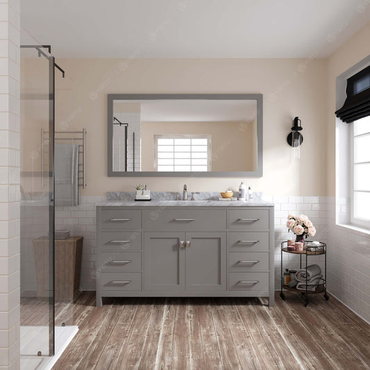 Virtu USA Caroline 60" Single Bath Vanity with White Marble Top and Square Sink with Polished Chrome Faucet with Matching Mirror - Luxe Bathroom Vanities