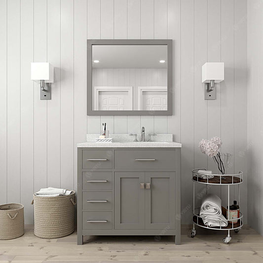 Virtu USA Caroline Parkway 36" Single Bath Vanity with Dazzle White Top and Round Sink with Brushed Nickel Faucet and Mirror - Luxe Bathroom Vanities Luxury Bathroom Fixtures Bathroom Furniture