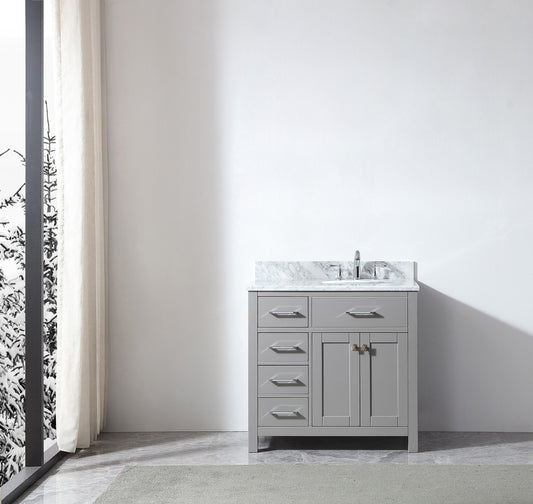 Virtu USA Caroline Parkway 36" Single Bath Vanity with Marble Top and Round Sink - Luxe Bathroom Vanities Luxury Bathroom Fixtures Bathroom Furniture