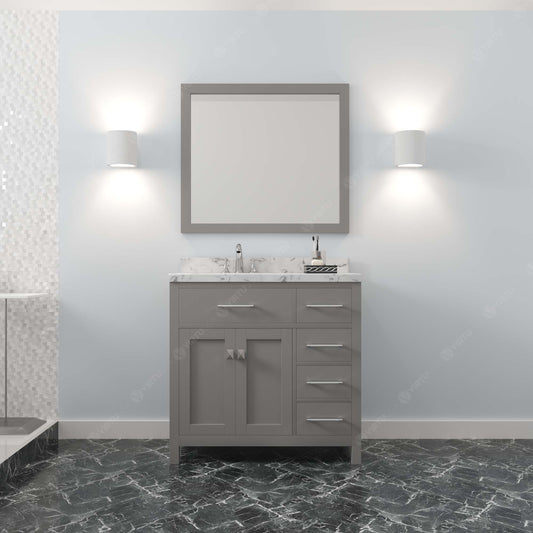 Virtu USA Caroline Parkway 36" Single Bath Vanity with Cultured Marble Quartz Top and Round Sink with Brushed Nickel Faucet with Matching Mirror - Luxe Bathroom Vanities