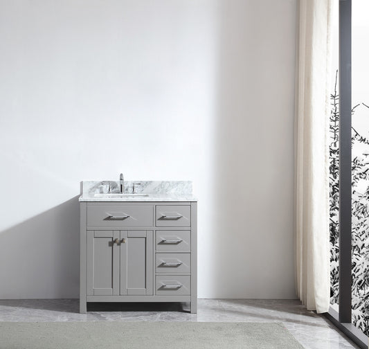 Virtu USA Caroline Parkway 36" Single Bath Vanity in Cashmere Grey with Marble Top and Square Sink - Luxe Bathroom Vanities Luxury Bathroom Fixtures Bathroom Furniture