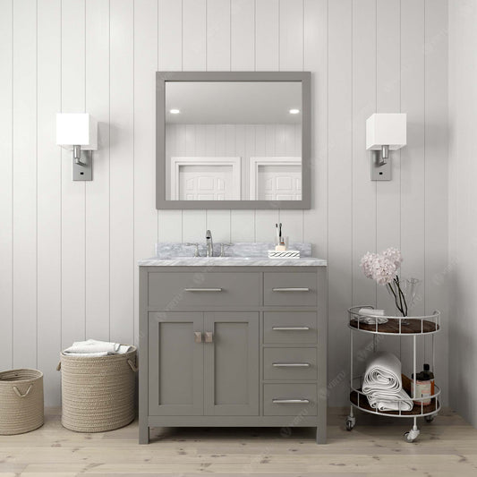 Virtu USA Caroline Parkway 36" Single Bath Vanity with Italian White Marble Top and Square Sink with Matching Mirror - Luxe Bathroom Vanities